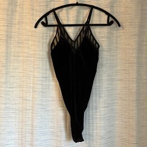 Black velvet body suit with sheer top detail